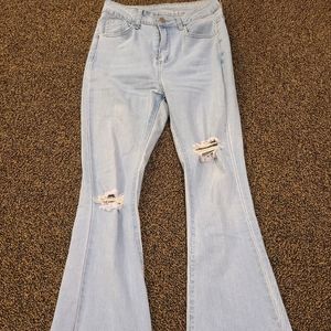 Light Blue Distressed Flare Jeans